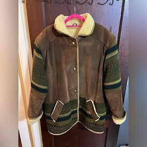 Vintage 80's Charles Klein Aztec Blanket Style Brown Leather Jacket
